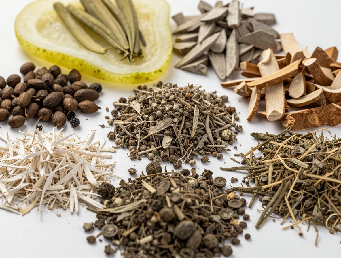 Sušené koreňové byliny a adaptogénne rastliny usporiadané na svetlej tkanine, vrátane koreňov ženšenu a ashwagandhy